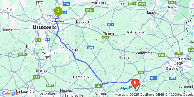 Map: Brussels Zaventem Airport (BRU) to Solieres