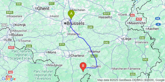 Map: Brussels Zaventem Airport (BRU) to Soulme