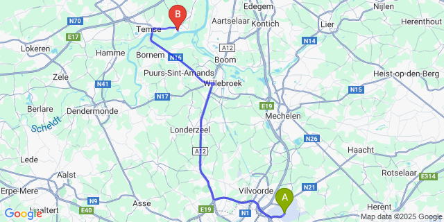 Map: Brussels Zaventem Airport (BRU) to Steendorp