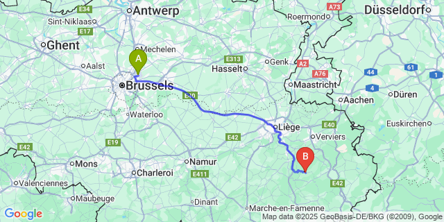 Map: Brussels Zaventem Airport (BRU) to Stoumont