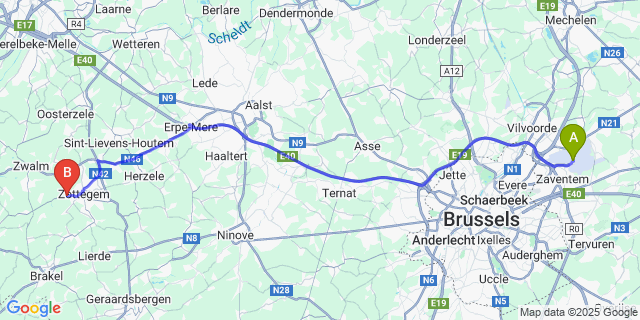 Map: Brussels Zaventem Airport (BRU) to Strijpen