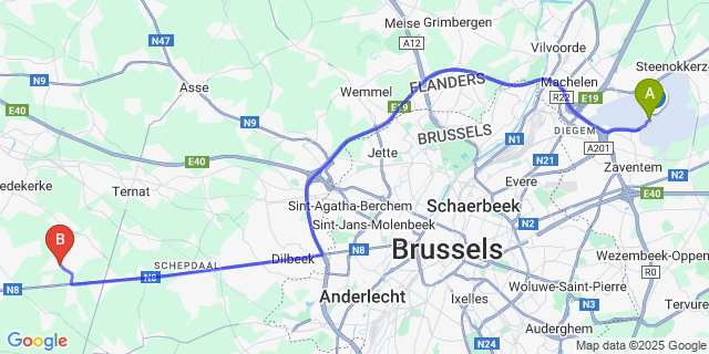 Map: Brussels Zaventem Airport (BRU) to Strijtem