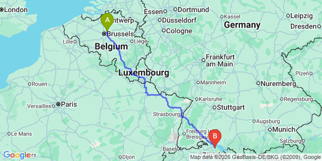 Map: Brussels Zaventem Airport (BRU) to Stuttgart