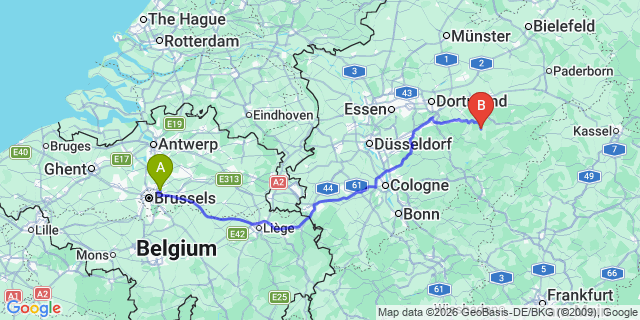 Map: Brussels Zaventem Airport (BRU) to Sundern