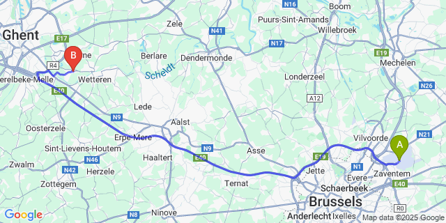 Map: Brussels Zaventem Airport (BRU) to Ten Ede