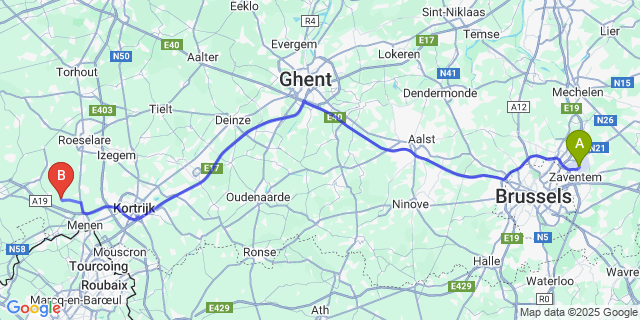 Map: Brussels Zaventem Airport (BRU) to Terhand
