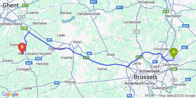 Map: Brussels Zaventem Airport (BRU) to Terstraeten