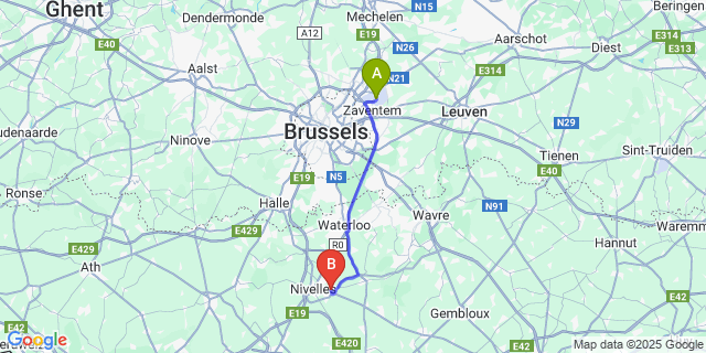 Map: Brussels Zaventem Airport (BRU) to Thines