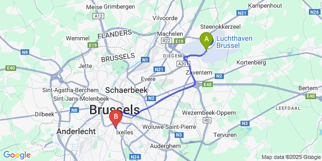 Map: Brussels Zaventem Airport (BRU) to Thon Hotel Bristol Stephanie, Brussels