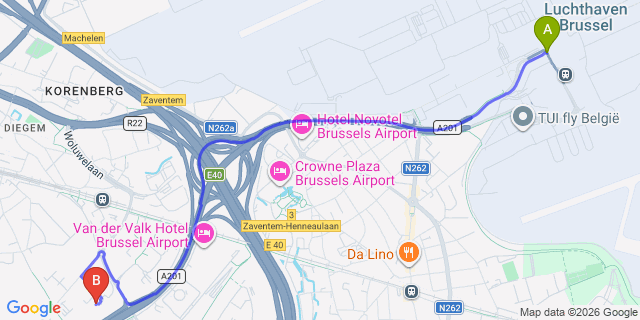 Map: Brussels Zaventem Airport (BRU) to Thon Hotel Brussels Airport