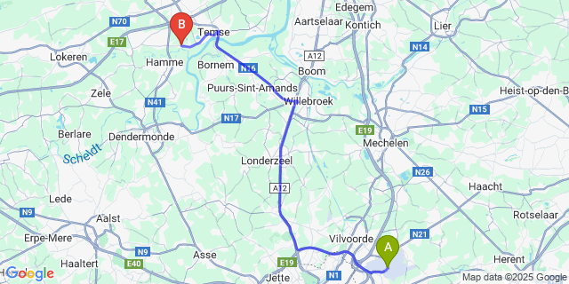 Map: Brussels Zaventem Airport (BRU) to Tielrode