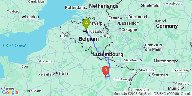 Map: Brussels Zaventem Airport (BRU) to Toul