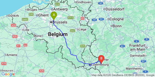 Map: Brussels Zaventem Airport (BRU) to Trier