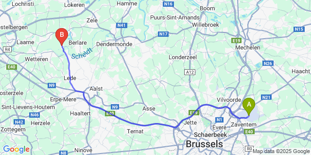 Map: Brussels Zaventem Airport (BRU) to Uitbergen