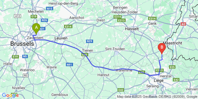 Map: Brussels Zaventem Airport (BRU) to Val-Meer