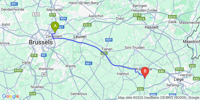 Map: Brussels Zaventem Airport (BRU) to Viemme