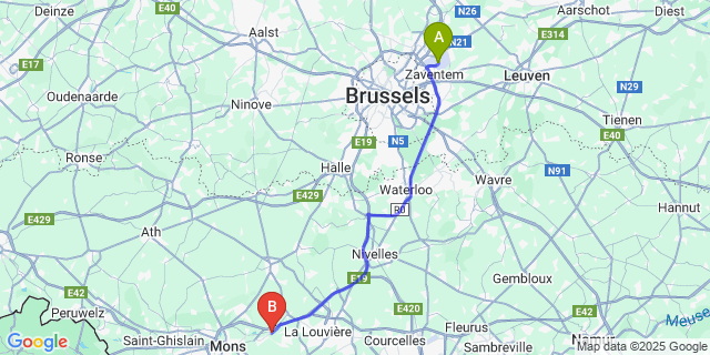Map: Brussels Zaventem Airport (BRU) to Ville-Sur-Haine