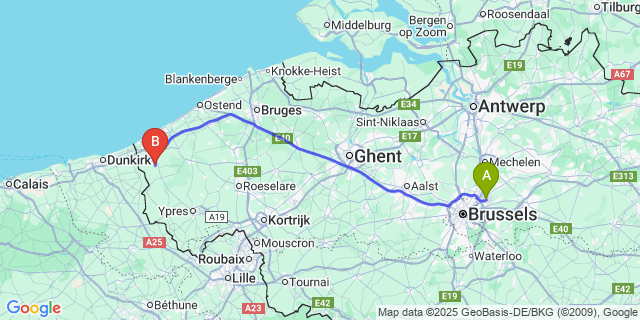 Map: Brussels Zaventem Airport (BRU) to Vinkem