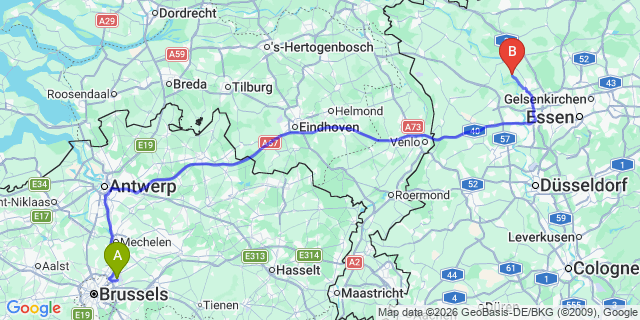 Map: Brussels Zaventem Airport (BRU) to Voerde