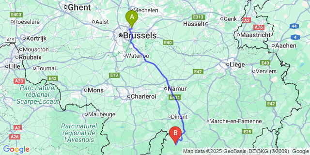 Map: Brussels Zaventem Airport (BRU) to Voneche