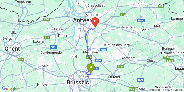 Map: Brussels Zaventem Airport (BRU) to Vremde