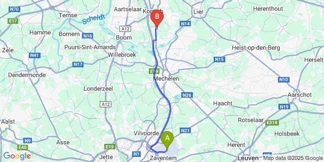 Map: Brussels Zaventem Airport (BRU) to Waarloos