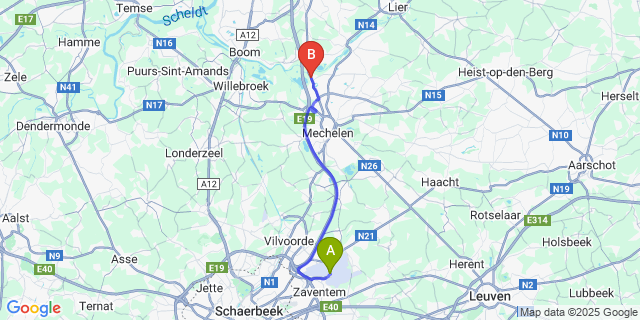 Map: Brussels Zaventem Airport (BRU) to Walem