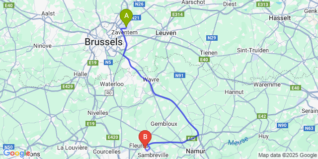 Map: Brussels Zaventem Airport (BRU) to Wanfercée-Baulet
