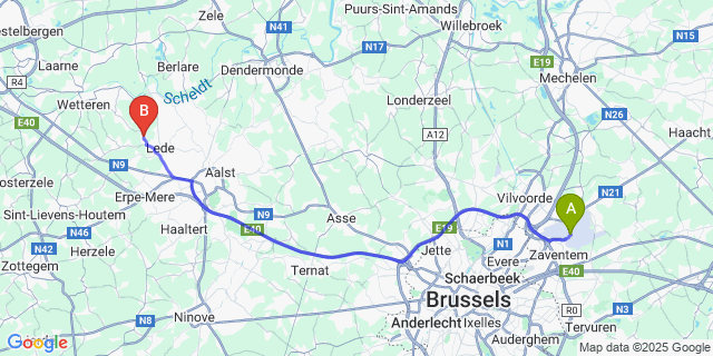 Map: Brussels Zaventem Airport (BRU) to Wanzele