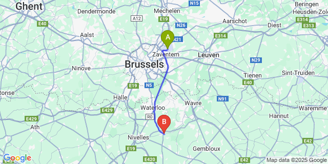 Map: Brussels Zaventem Airport (BRU) to Ways