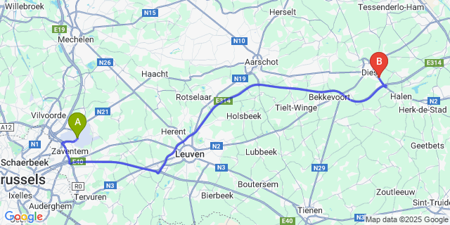 Map: Brussels Zaventem Airport (BRU) to Webbekom