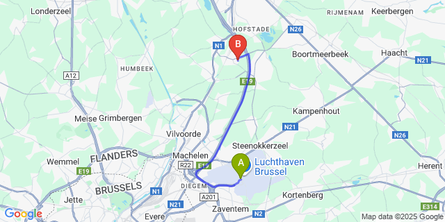 Map: Brussels Zaventem Airport (BRU) to Weerde