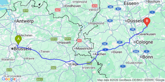 Map: Brussels Zaventem Airport (BRU) to Wermelskirchen