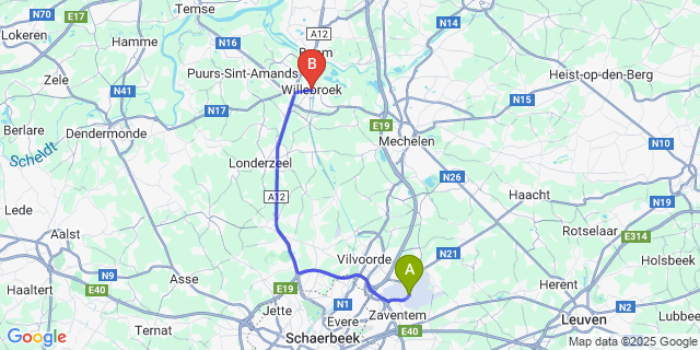 Map: Brussels Zaventem Airport (BRU) to Willebroek