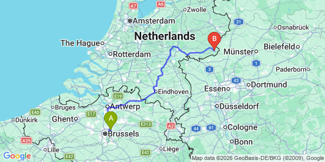 Map: Brussels Zaventem Airport (BRU) to Winterswijk