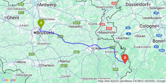 Map: Brussels Zaventem Airport (BRU) to Wirtzfeld