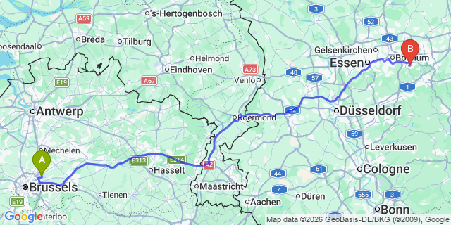 Map: Brussels Zaventem Airport (BRU) to Witten