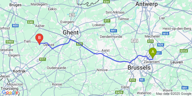 Map: Brussels Zaventem Airport (BRU) to Wontergem