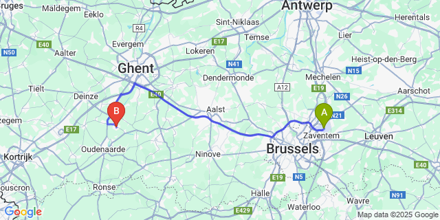 Map: Brussels Zaventem Airport (BRU) to Zingem