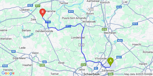 Map: Brussels Zaventem Airport (BRU) to Zogge