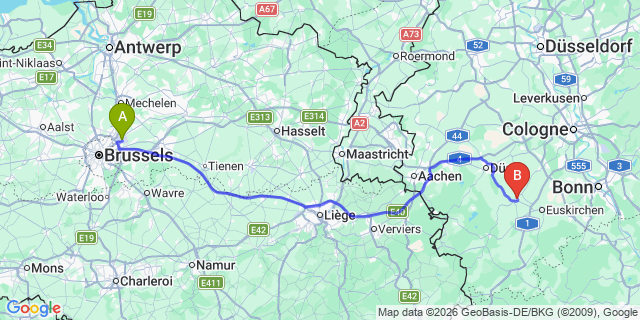 Map: Brussels Zaventem Airport (BRU) to Zülpich