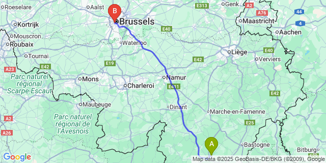 Map: Brussels Midi Train Station to Libramont