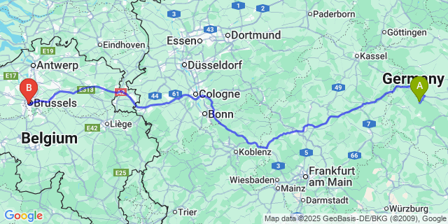 Map: Brussels Midi Train Station to Berg