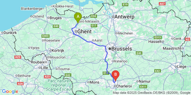 Map: Charleroi Airport Brussels South (CRL) to Doornzele