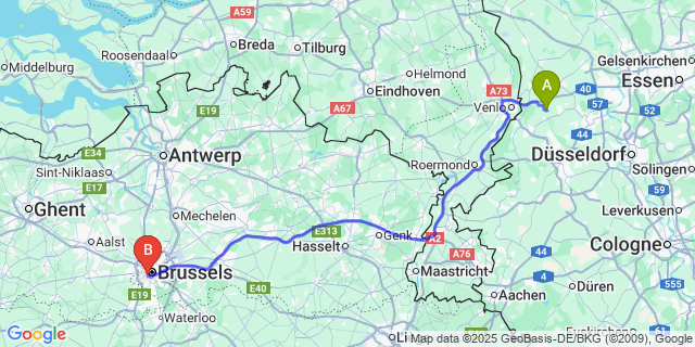 Map: Brussels Midi Train Station to Grasheide