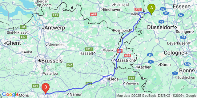 Map: Charleroi Airport Brussels South (CRL) to Grasheide