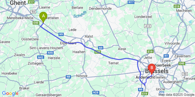 Map: Brussels Midi Train Station to Kwatrecht
