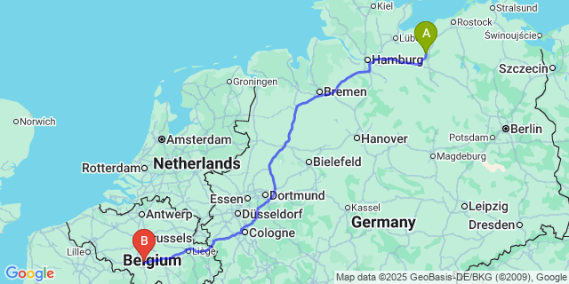 Map: Charleroi Airport Brussels South (CRL) to Larum