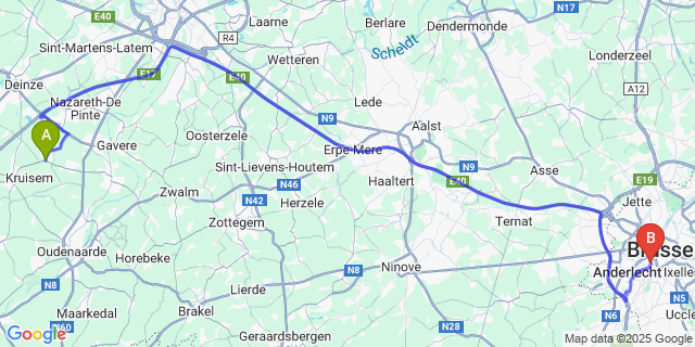 Map: Brussels Midi Train Station to Lozer