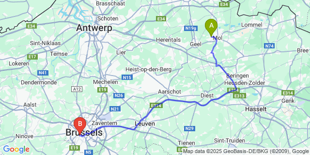 Map: Brussels Midi Train Station to Millegem